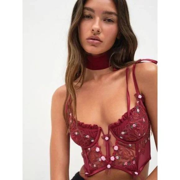 NWT For Love And Lemons Colette Bustier Burgundy size M - Picture 1 of 9